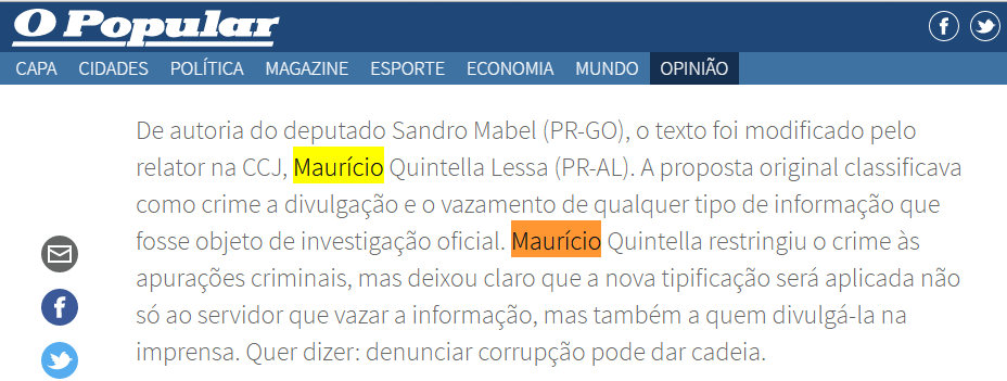 {{não acredite em mim - O Popular}}