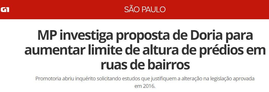 MP investiga proposta de Doria para aumentar limite de altura de prédios em ruas de bairros