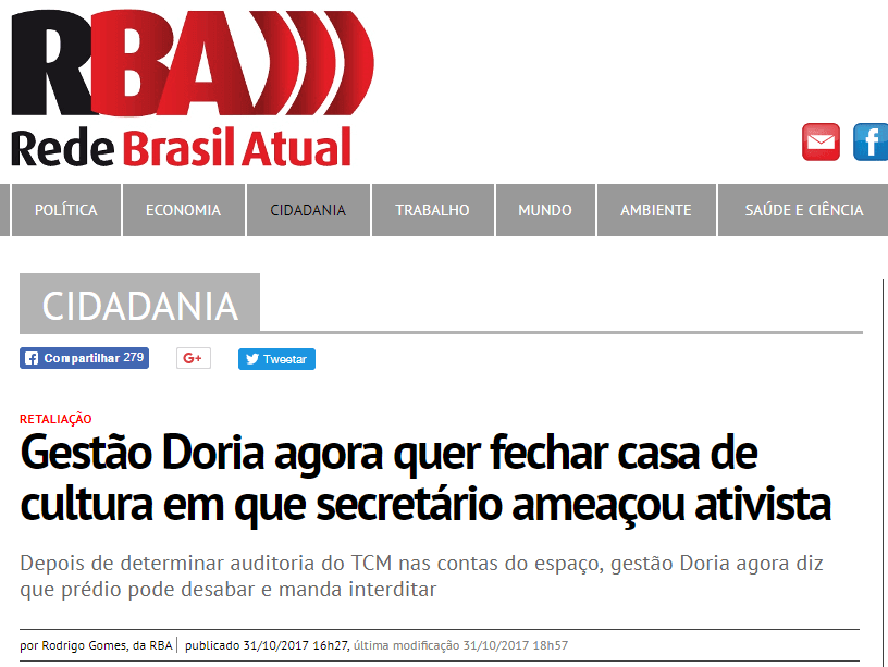 Gestão Doria agora quer fechar casa de cultura em que secretário ameaçou ativista