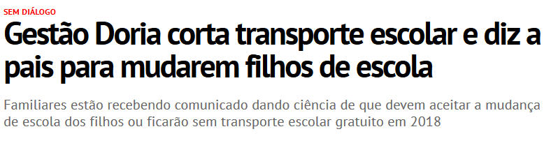 Gestão Doria corta transporte escolar e diz a pais para mudarem filhos de escola