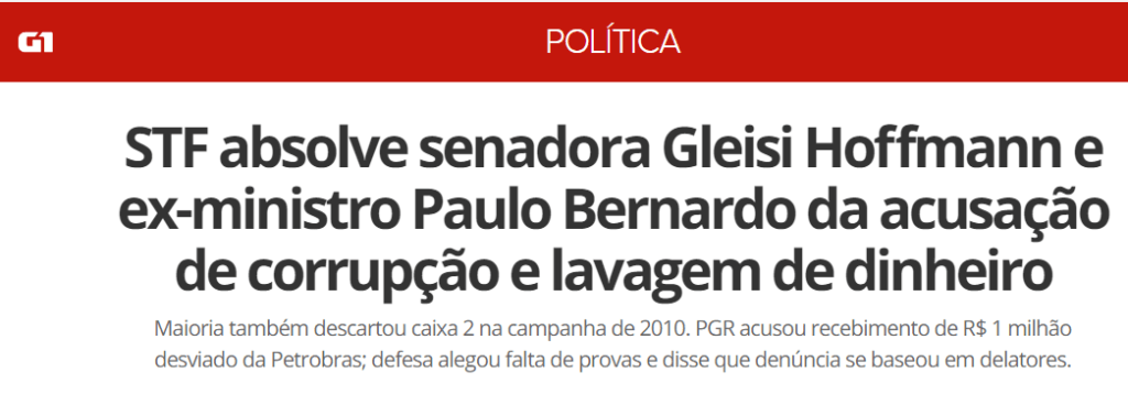 STF absolve Gleisi