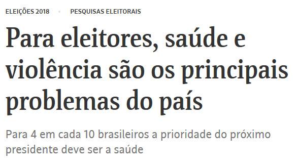 Para eleitores, saúde e violência são os principais problemas do país