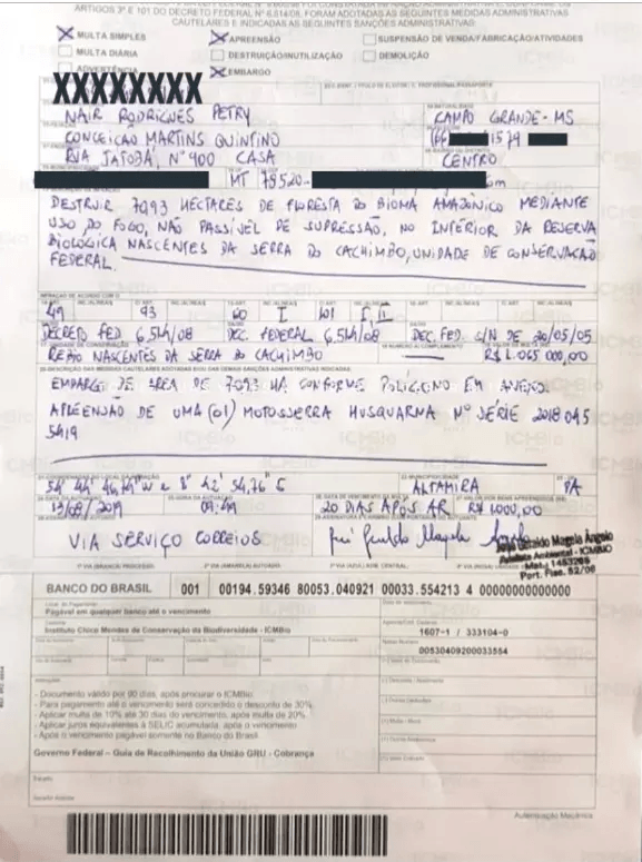 Multa dada pelo ICMBio a Nair Brizola