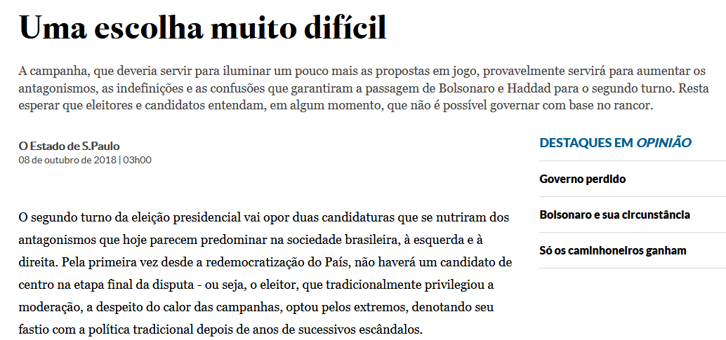 Uma escolha muito difícil - Opinião - Estadão